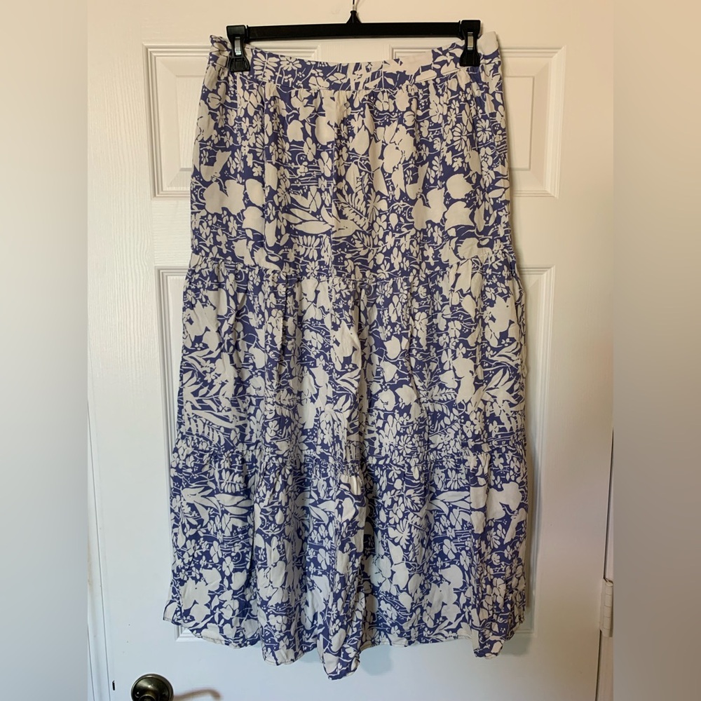Cynthia Rowley Flowy Blue & White Floral Maxi‎ Skirt Side Pockets Large Coquette - Picture 2 of 6